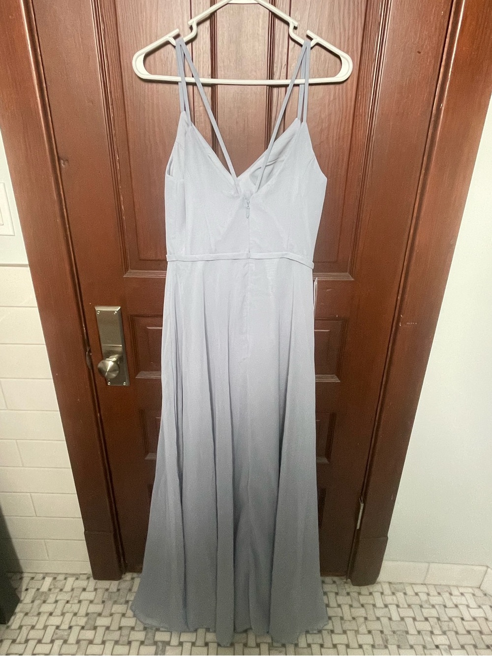 Azazie Dusty Blue Double-Strap V-Neck Maxi Dress